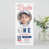 Honkbal Rookie Ticket Fun Photo Boy 1e verjaardag Kaart (Staand voorkant)