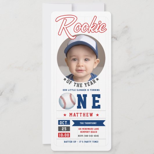 Honkbal Rookie Ticket Fun Photo Boy 1e verjaardag Kaart (Voorkant)