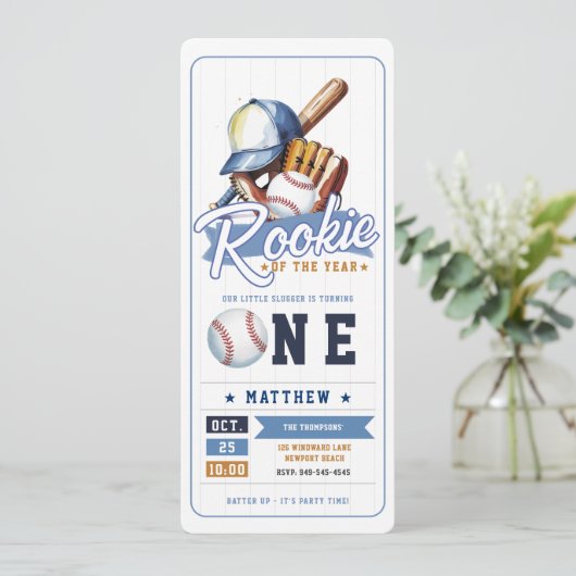 Honkbal Rookie Ticket Sport Jongen 1e verjaardag Kaart (Staand voorkant)