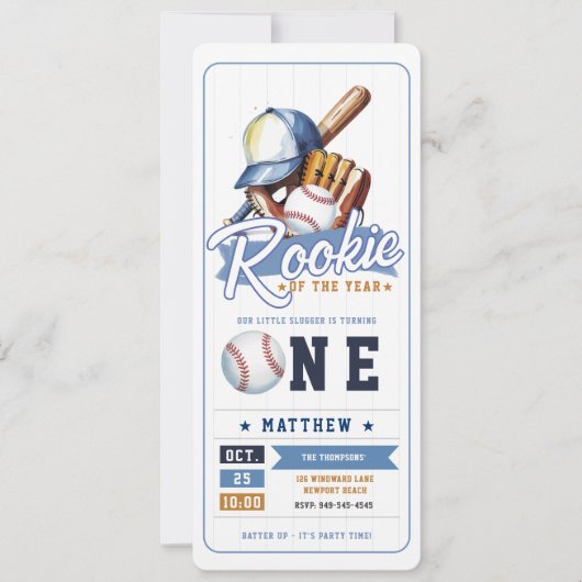 Honkbal Rookie Ticket Sport Jongen 1e verjaardag Kaart (Voorkant)