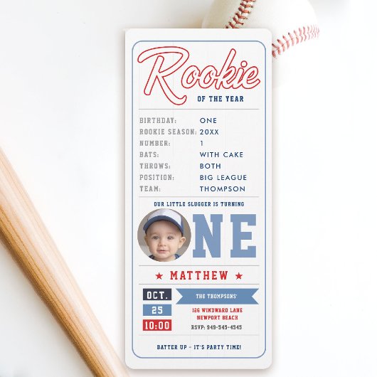 Honkbal Rookie Ticket Stats Blue Boy 1st Birthday Kaart