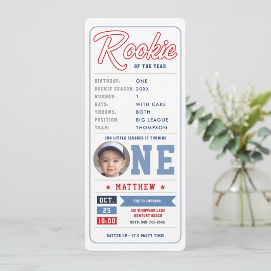 Honkbal Rookie Ticket Stats Blue Boy 1st Birthday Kaart (Staand voorkant)