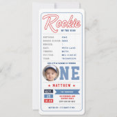 Honkbal Rookie Ticket Stats Blue Boy 1st Birthday Kaart (Voorkant)