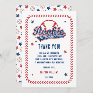 Honkbal Rookie van het Jaar 1e Verjaardagsfeest Bedankkaart