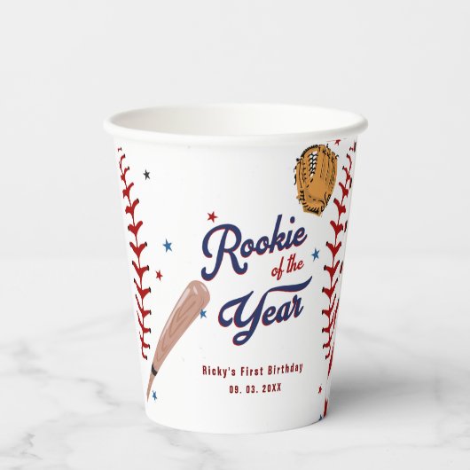 Honkbal Rookie van het Jaar Baseball 1e verjaardag Papieren Bekers (Achterkant)