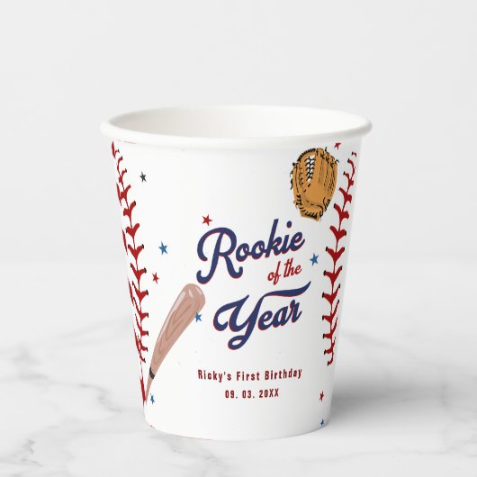 Honkbal Rookie van het Jaar Baseball 1e verjaardag Papieren Bekers (Voorkant)