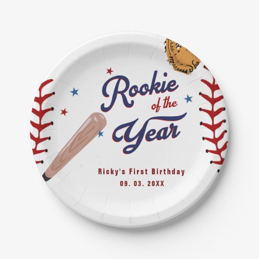 Honkbal Rookie van het Jaar Baseball 1e verjaardag Papieren Bordje (Voorkant)
