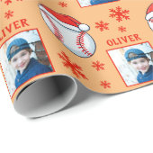 Honkbal Santa Hoed Snowflake Naam Foto Cadeaupapier (Rol Hoek)