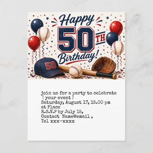 Honkbal save the date 50ste verpartij briefkaart (Voorkant)