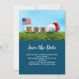 Honkbal save the date met vlag van Amerika Kaart