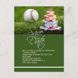 Honkbal save the date op groen gras ansichtkaart briefkaart