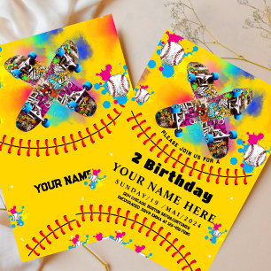 Honkbal skateboard graffiti kleurrijke partij geel kaart