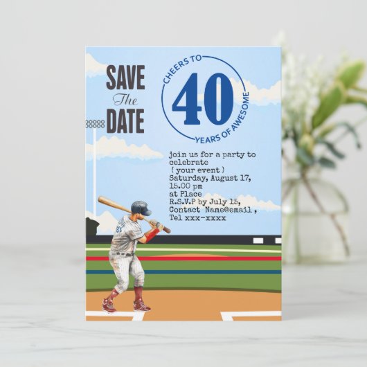 Honkbal sla de datum 40e verjaardagsfeestje op kaart (Staand voorkant)