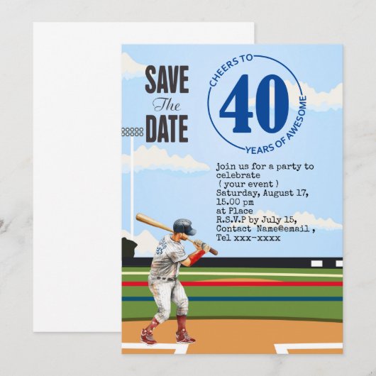 Honkbal sla de datum 40e verjaardagsfeestje op kaart (Voorkant / Achterkant)