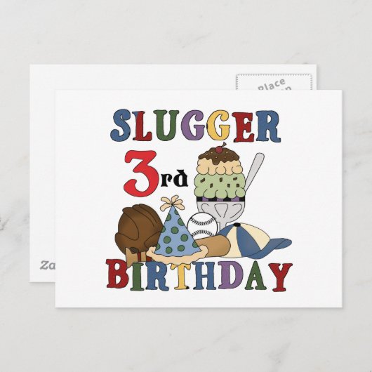 Honkbal Slugger 3e Verjaardag Tshirts Briefkaart (Voorkant / Achterkant)