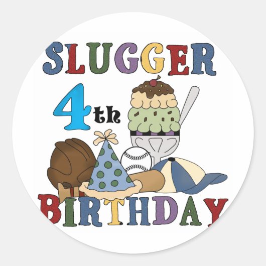 Honkbal Slugger 4e Verjaardag Ronde Sticker (Voorkant)