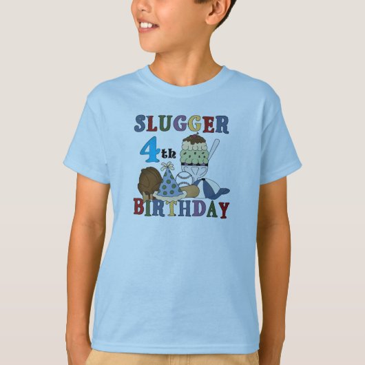 Honkbal Slugger 4e Verjaardag T-shirt (Voorkant)
