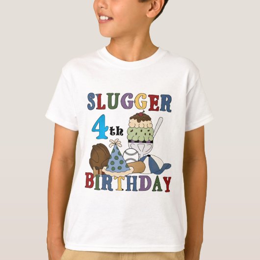 Honkbal Slugger 4e Verjaardag T-shirt (Voorkant)
