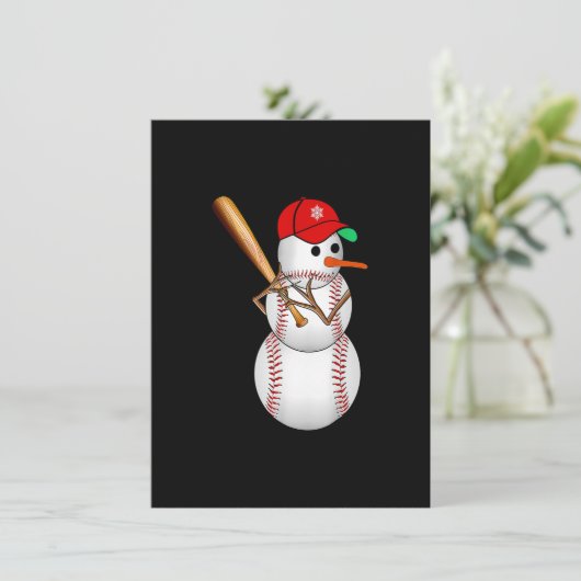 Honkbal Sneeuwman Ballen Sneeuw Kerstmis Xmas Cade Kaart (Staand voorkant)