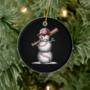 Honkbal Sneeuwman Ballen Sneeuw Kerstmis Xmas Cade Keramisch Ornament