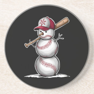 Honkbal Sneeuwman Ballen Sneeuw Kerstmis Xmas Cade Zandsteen Onderzetter