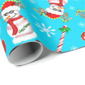 Honkbal Sneeuwman Kerst Viering Patroon Cadeaupapier (Rol Hoek)