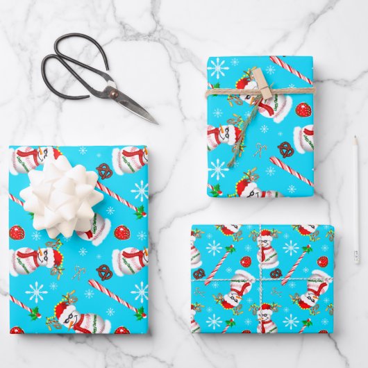 Honkbal Sneeuwman Kerst Viering Patroon Inpakpapier Vel (Voorkant)