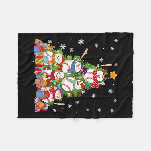 Honkbal Sneeuwman Kerstboom Pitchers Catchers Fleece Deken (Voorkant (Horizontaal))
