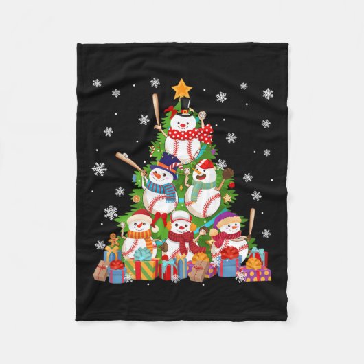 Honkbal Sneeuwman Kerstboom Pitchers Catchers Fleece Deken (Voorkant)