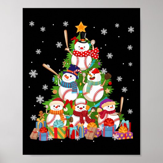 Honkbal Sneeuwman Kerstboom Pitchers Catchers Poster (Voorkant)