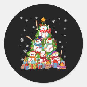 Honkbal Sneeuwman Kerstboom Pitchers Catchers Ronde Sticker