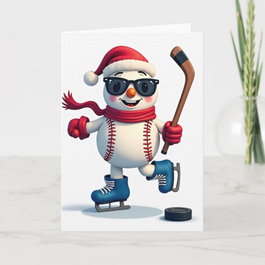 Honkbal Sneeuwman Kerstkaart Kaart (Voorkant)