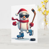 Honkbal Sneeuwman Kerstkaart Kaart (Gele Bloem)