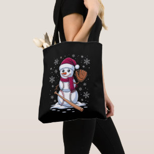 Honkbal Sneeuwman Kerstman Hoed Handschoen Slaghou Tote Bag