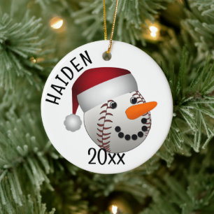 Honkbal Sneeuwman Kerstmis Keramisch Ornament
