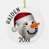 Honkbal Sneeuwman Kerstmis Keramisch Ornament (Voorkant)