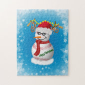 Honkbal-sneeuwman versierd met populaire snacks legpuzzel (Verticaal)