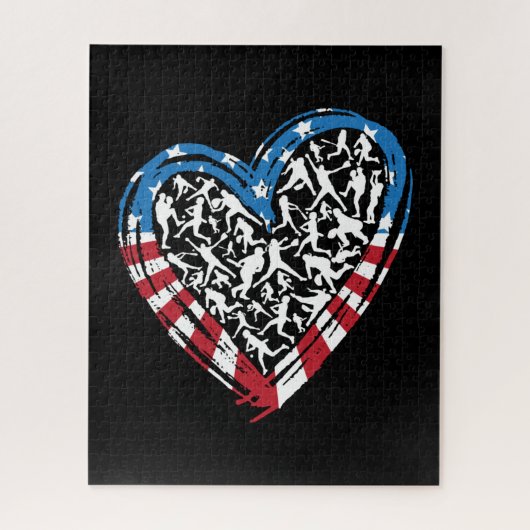 Honkbal Softbal - Amerikaanse vlag hart Legpuzzel (Verticaal)