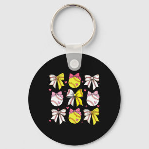 Honkbal Softbal Coquette Boog Spel Dag Hart Liefde Sleutelhanger