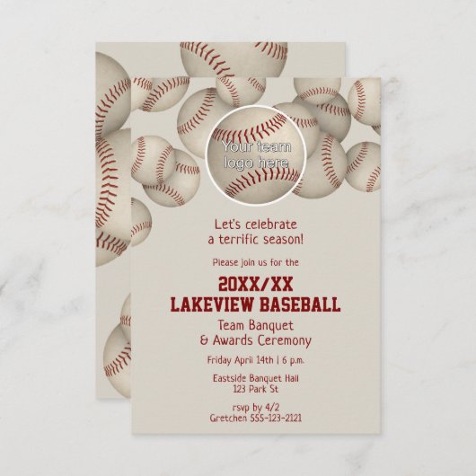 Honkbal Softbal Einde van het Seizoen Banket Award Kaart (Voorkant / Achterkant)