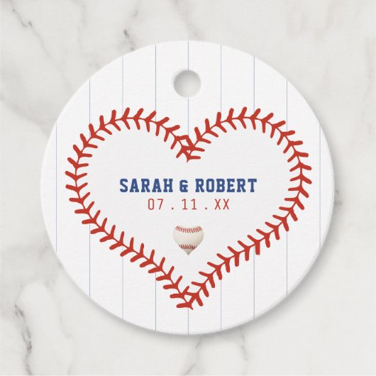 Honkbal Softbal Sport Hart Pinstripe Bruiloft Bedankjes Labels (Voorkant)