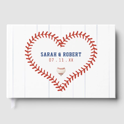 Honkbal Softbal Sport Hart Pinstripe Bruiloft Gastenboek (Voorkant)