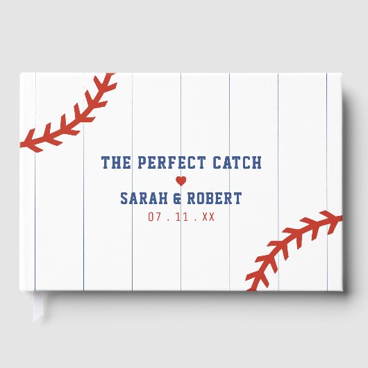 Honkbal Softbal Sport Hart Pinstripe Bruiloft Gastenboek (Voorkant)