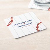 Honkbal Softbal Sport Hart Pinstripe Bruiloft Kartonnen Onderzetters (Schuin)