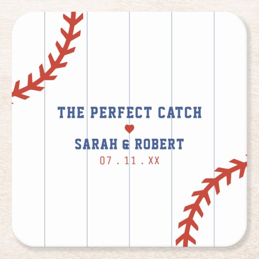 Honkbal Softbal Sport Hart Pinstripe Bruiloft Kartonnen Onderzetters (Voorkant)