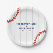 Honkbal Softbal Sport Hart Pinstripe Bruiloft Papieren Bordje (Voorkant)