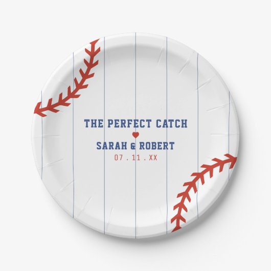 Honkbal Softbal Sport Hart Pinstripe Bruiloft Papieren Bordje (Voorkant)