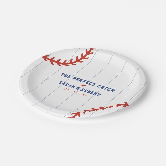 Honkbal Softbal Sport Hart Pinstripe Bruiloft Papieren Bordje (Gekanteld)