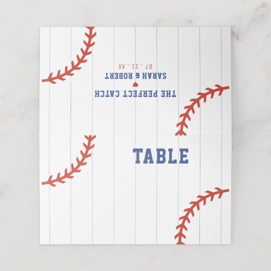 Honkbal Softbal Sport Hart Pinstripe Bruiloft Plaatskaartje (Buitenkant ongevouwen)