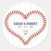 Honkbal Softbal Sport Hart Pinstripe Bruiloft Ronde Sticker (Voorkant)